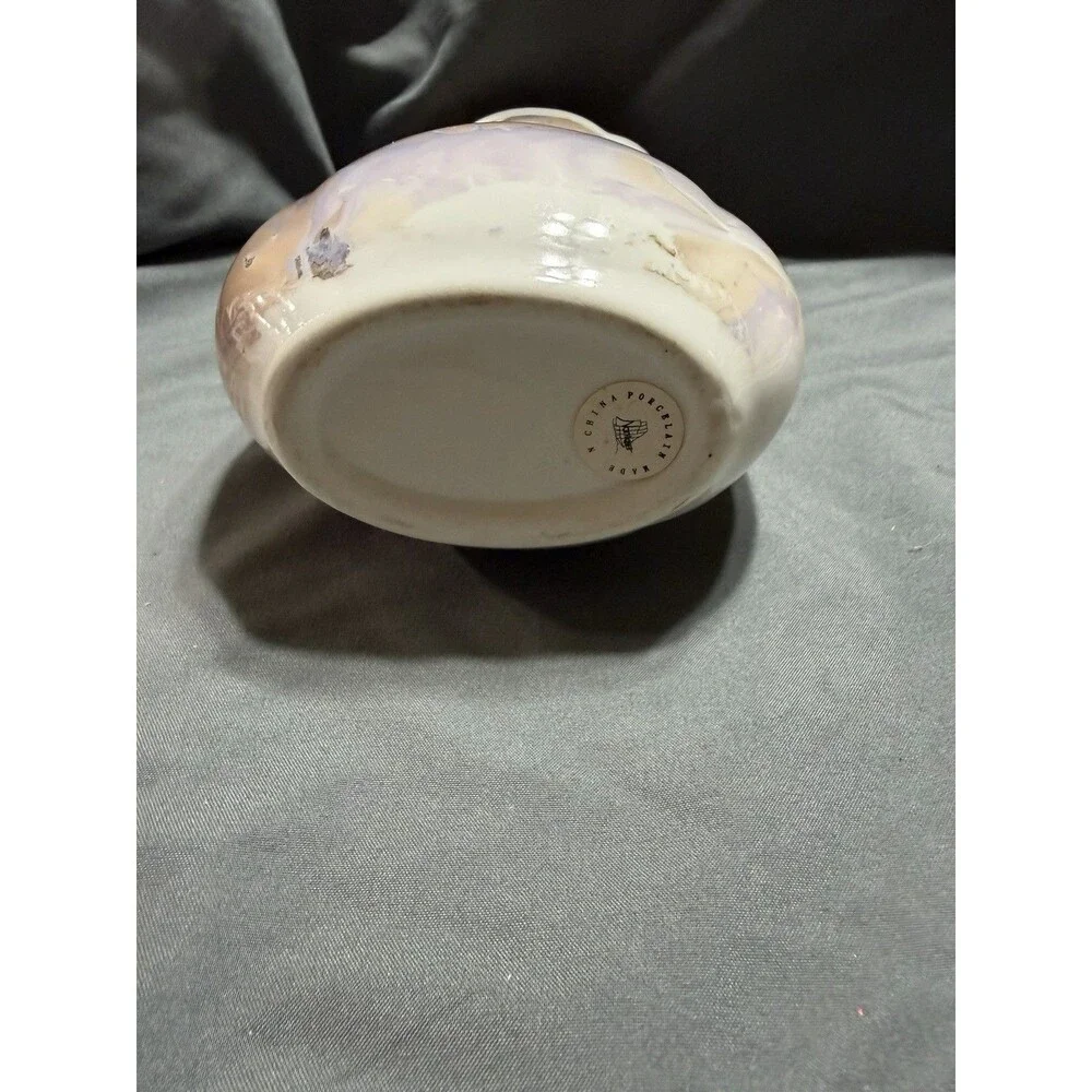 Porcelain Purple Marbled Porcelain Vase Gold Trim Printed Backstamp
